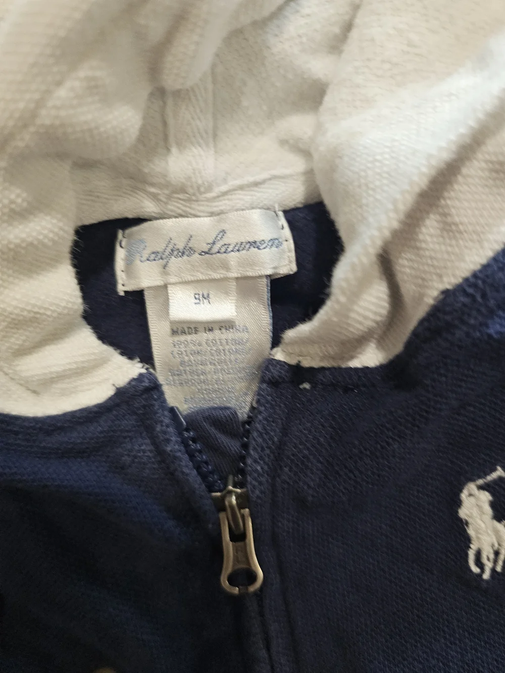 Ralph Lauren Navy Hoodie with Cream Hood & Stripe Detail